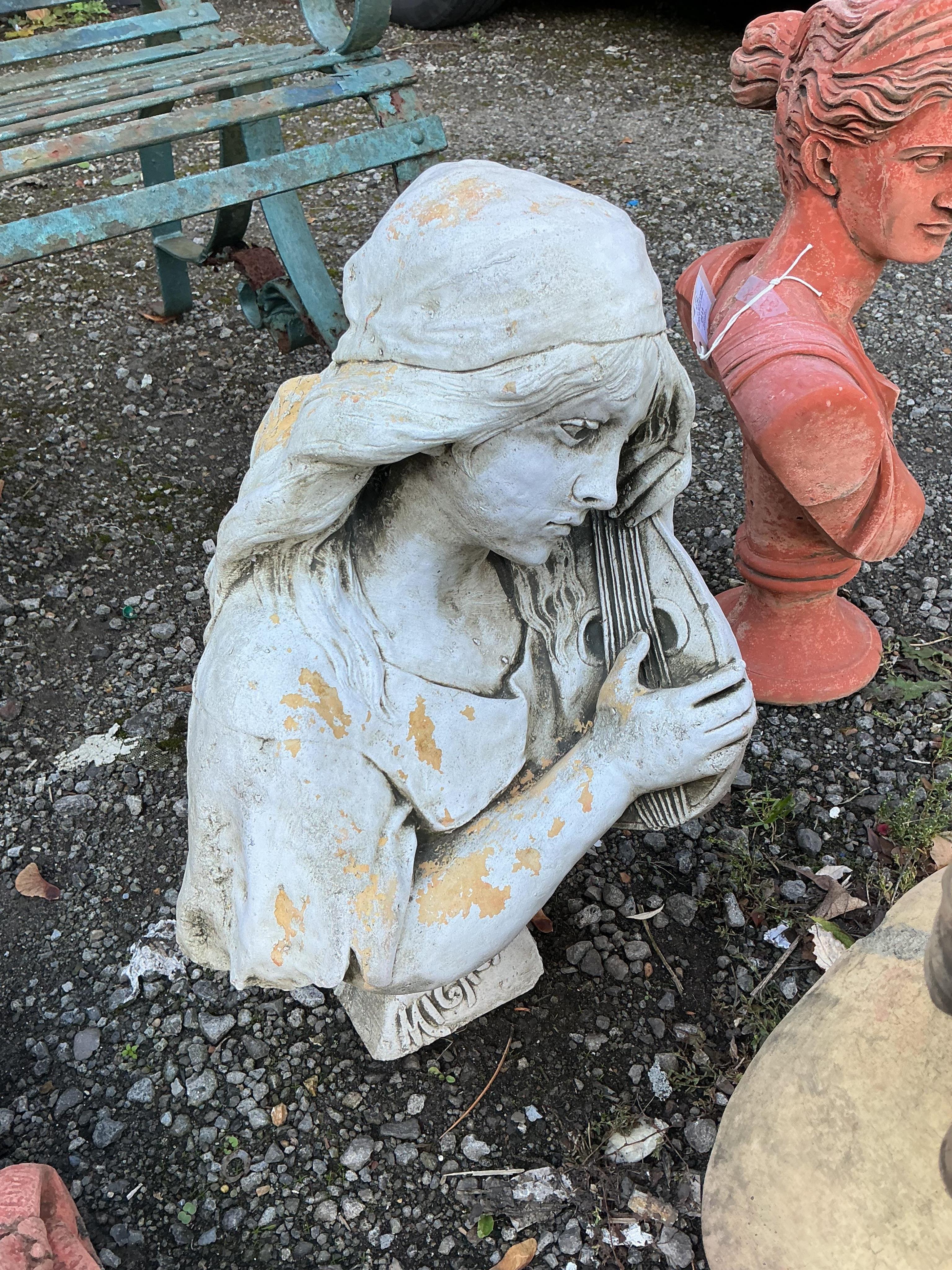 Three stone classical female busts, largest height 52cm